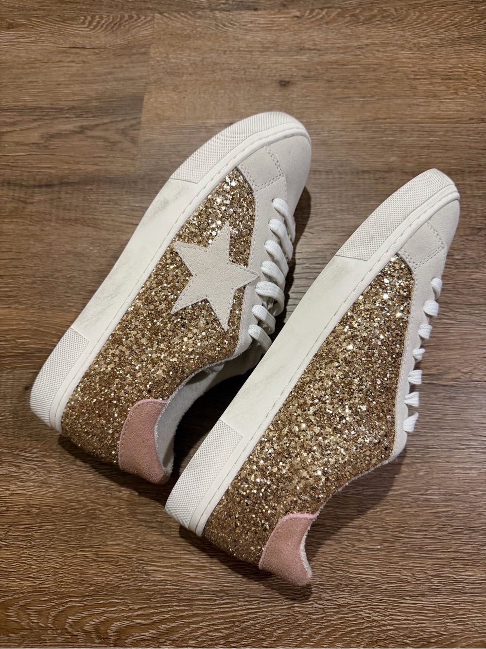 Steven New York Rubie Gold Glitter Star Sneakers Women’s 8.5 New - Picture 9 of 11